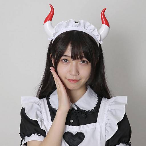 Asian Woman in Heart-Accented Maid Outfit