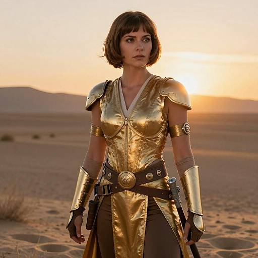 Woman in Gold Slave Leia Costume at Sunset