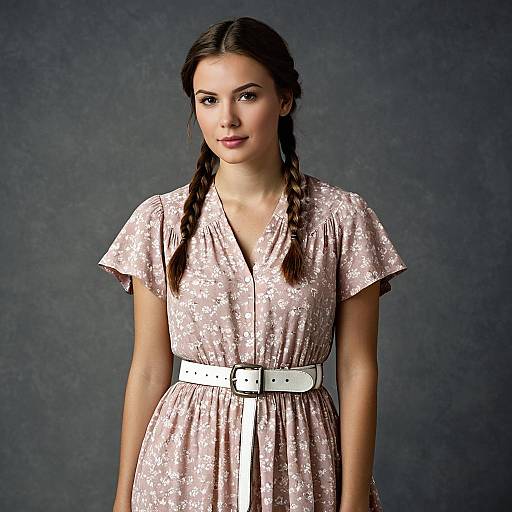 Young Woman in Pink Floral Dress