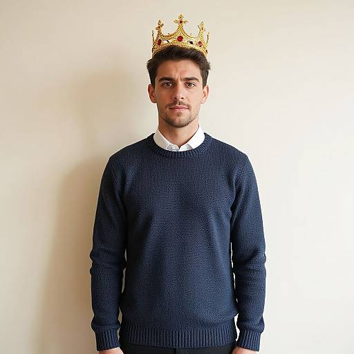 King Wearing Crown and Sweater
