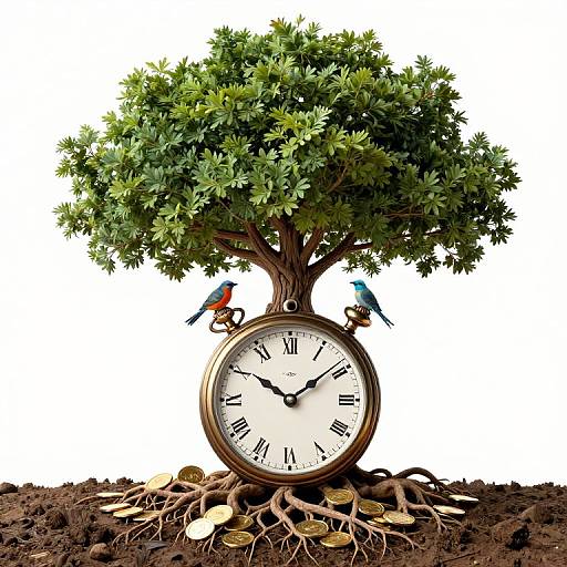 Surreal Tree Growing from Pocket Watch