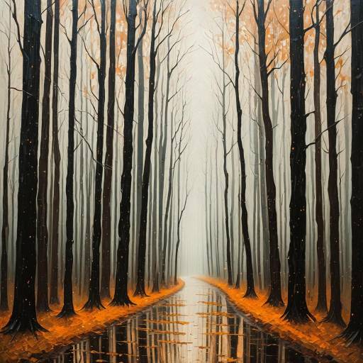 Abstract Foggy Forest Path Oil Painting Abstract Foggy Forest Path Oil Painting
