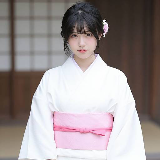 Asian Girl in White Kimono