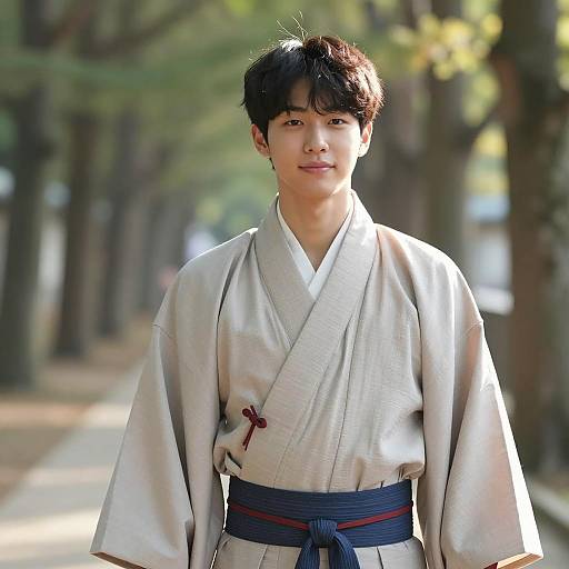Serene Young Man in Traditional Kimono