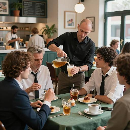 Vibrant Restaurant Scene with Five Men