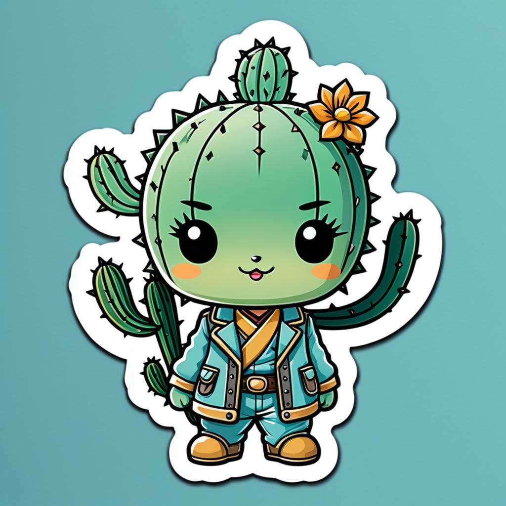 Kawaii Patina Cactus Sticker Design