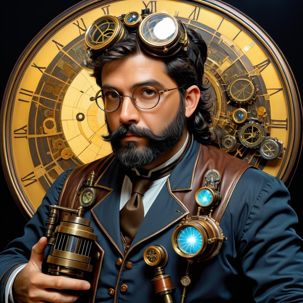 Steampunk Inventor with Clockwork Rabbit