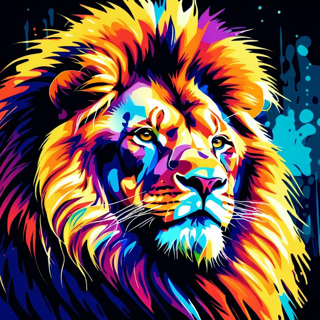 Vibrant Fat Lion King Painting Style