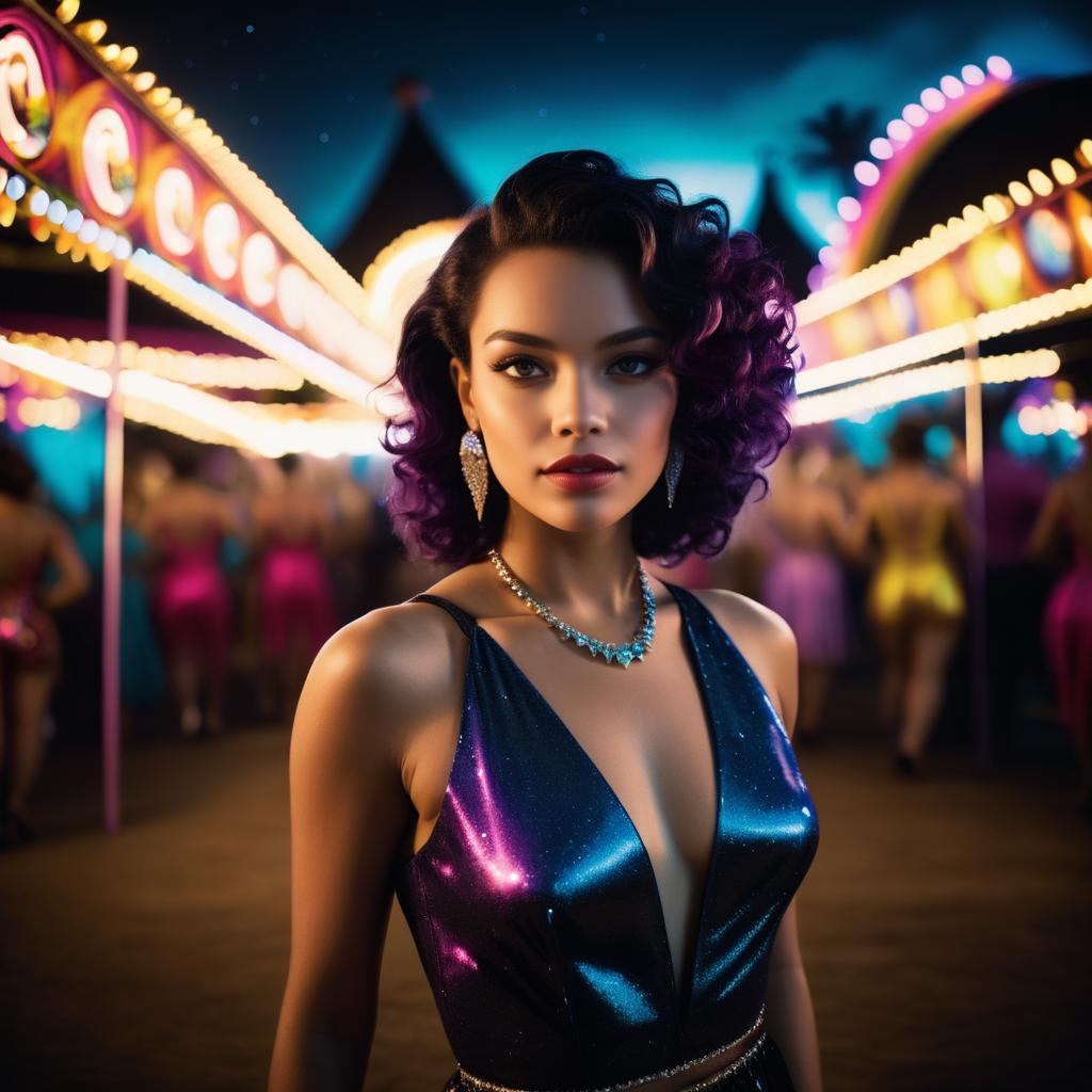 Vibrant Young Woman in Night Carnival