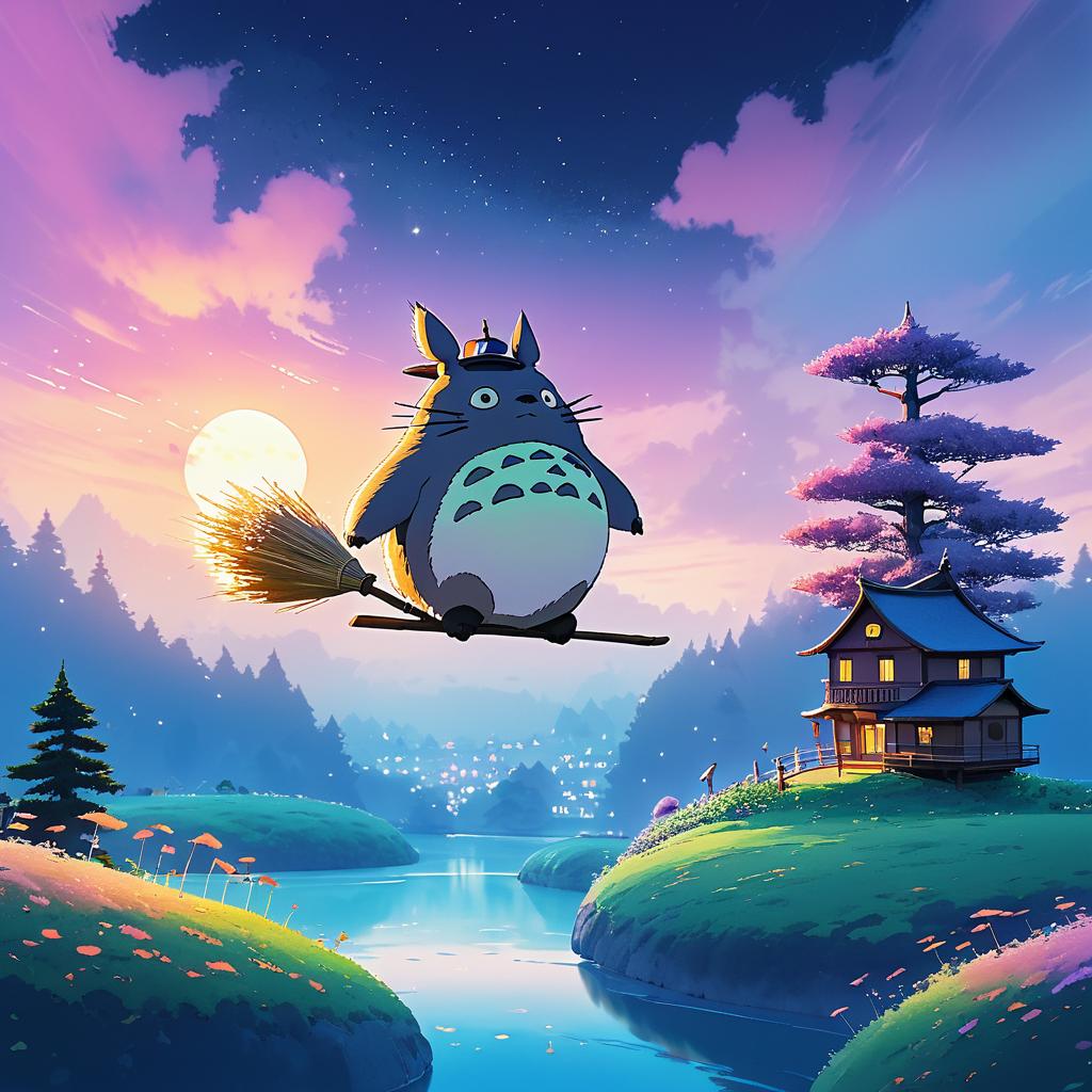 Totoro's Whimsical Broomstick Adventure