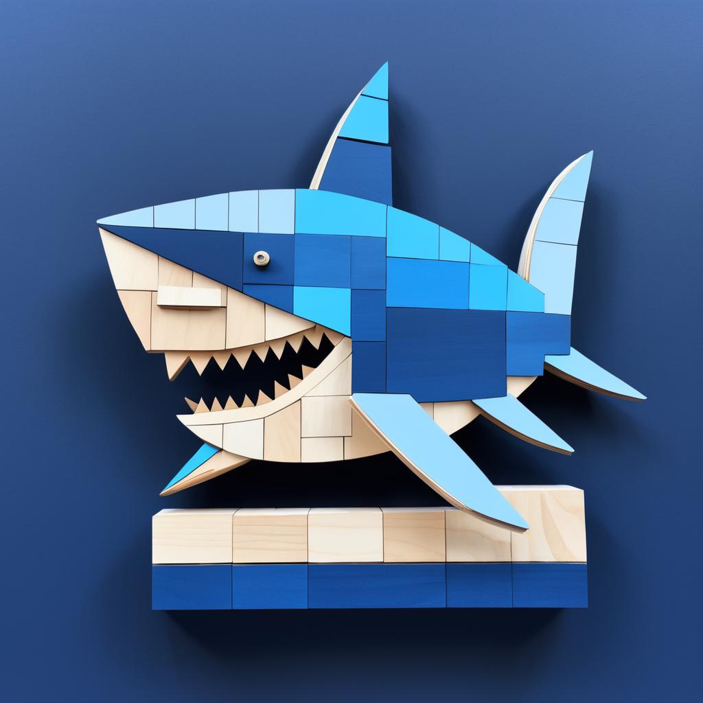 Wooden Block Shark on Navy Background