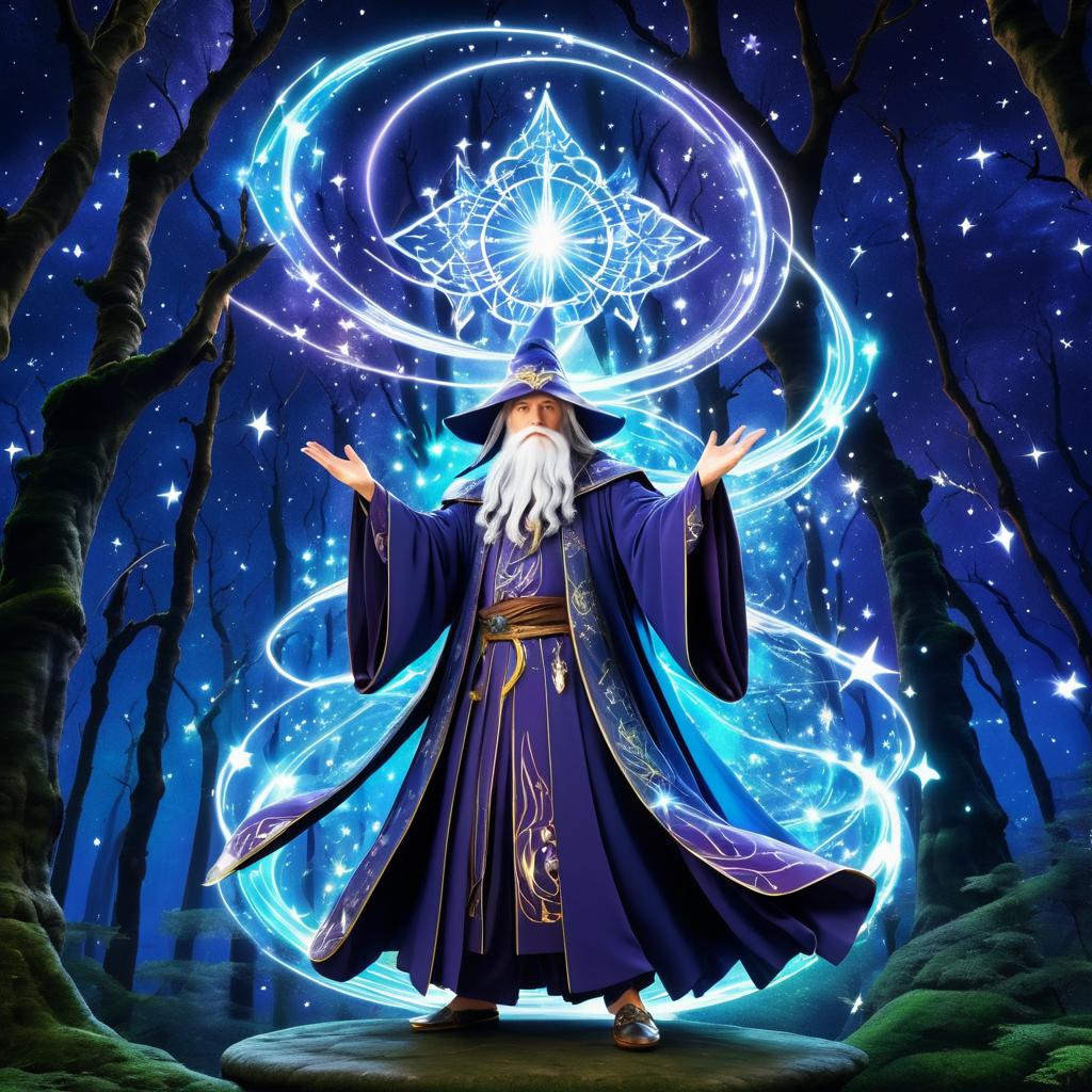 Dynamic Wizard Casting Spell in Forest