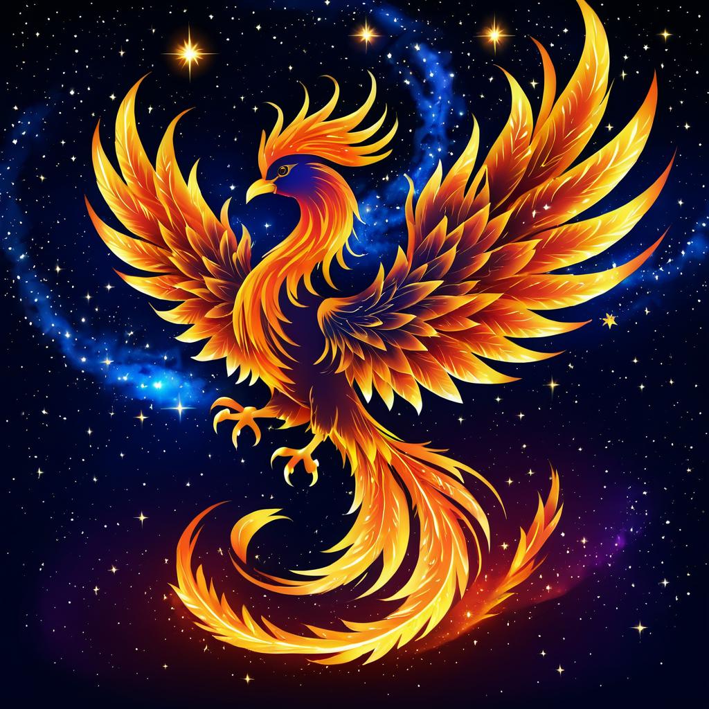 Majestic Phoenix Gliding Through Starry Sky