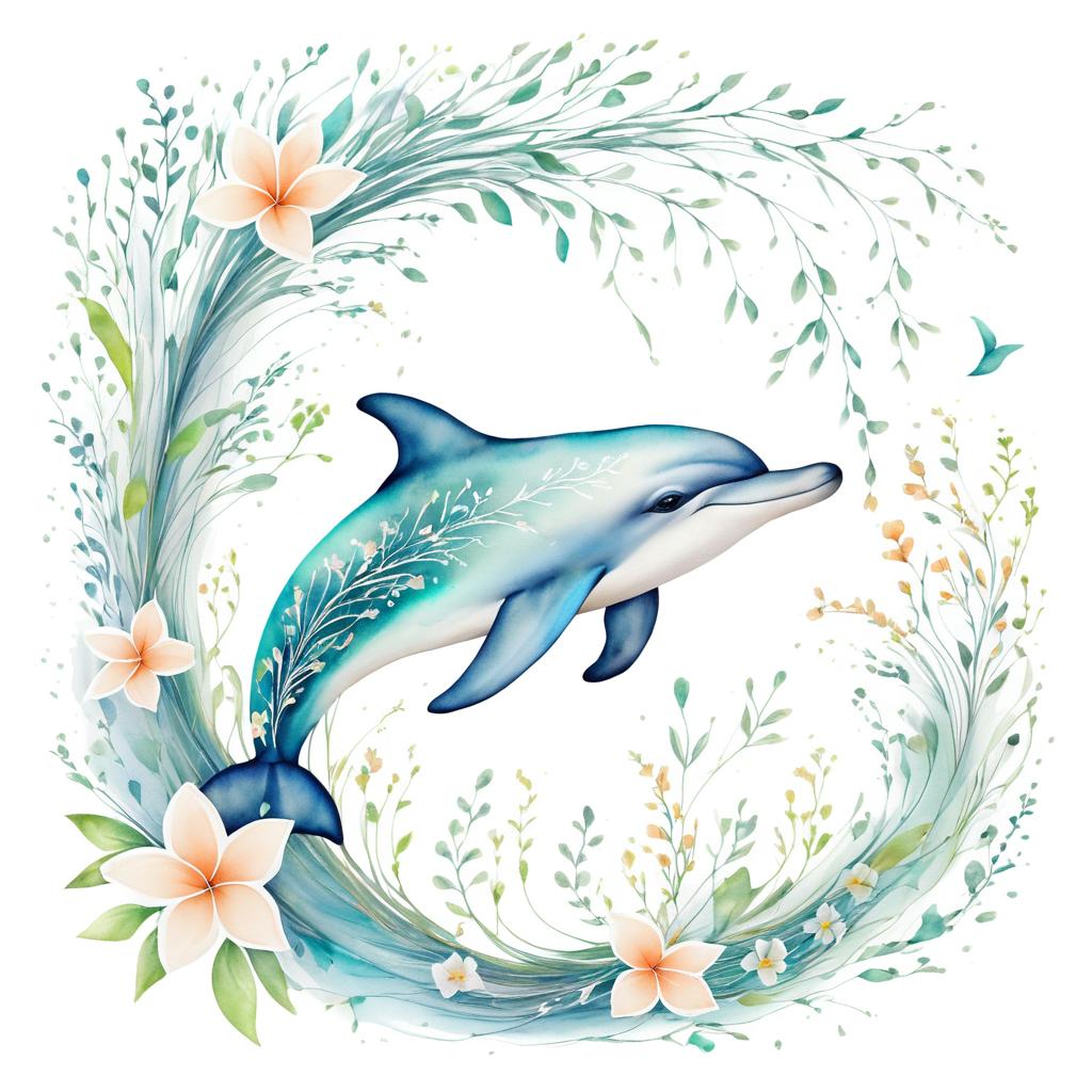 Whimsical Dolphin with Roots and Flowers