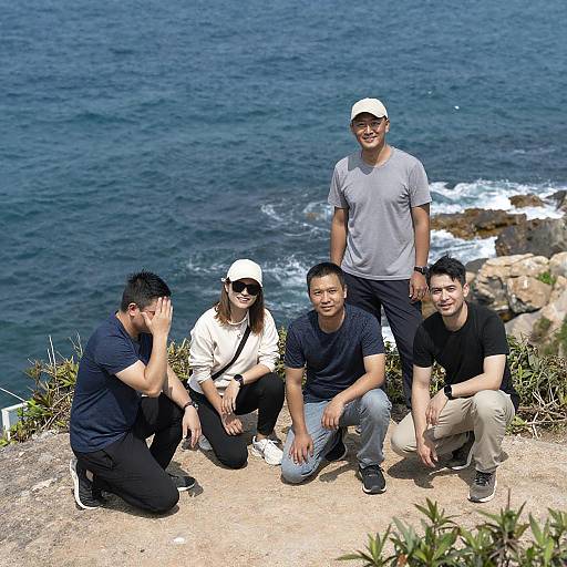 Four Friends on Rocky Coastal Cliff