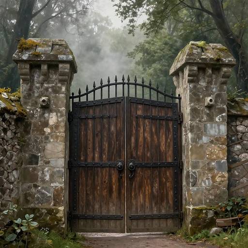 Ancient Castle Gate in Mist
