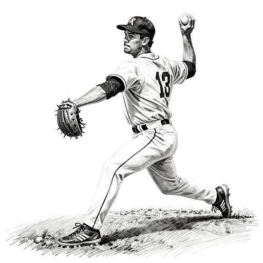 Dynamic Baseball Pitcher Pencil Drawing