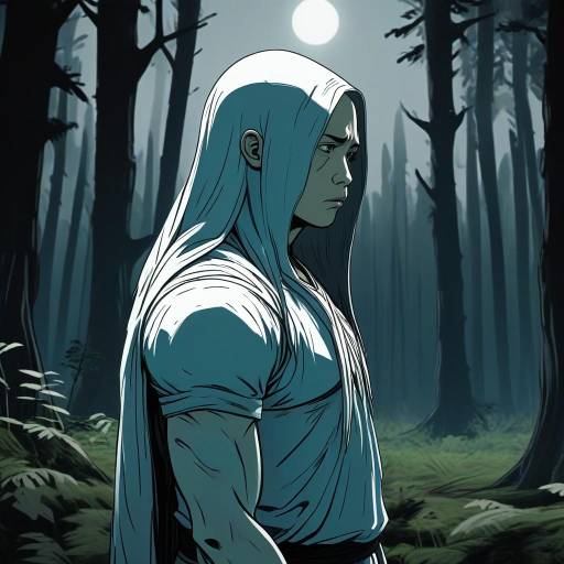 Man with Hood in Moonlit Forest