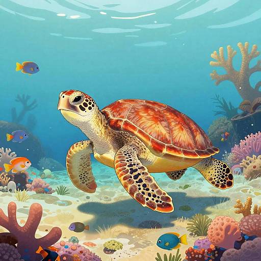 Smiling Sea Turtle Amid Vibrant Reef