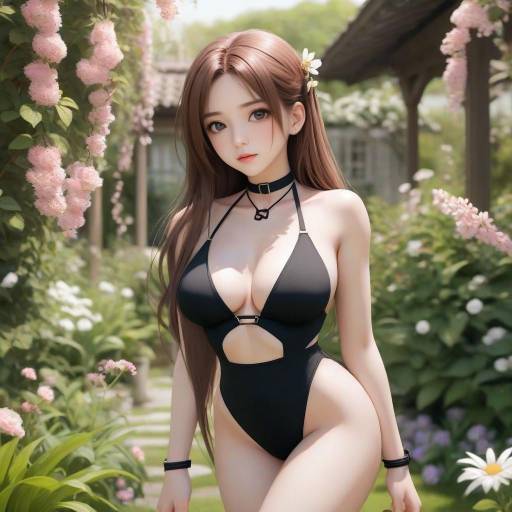 Girl in Garden with Flower Slingshot
