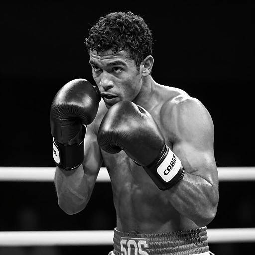 Focused Boxer in Black-and-White Shot