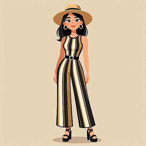 Chic Woman in Striped Jumpsuit