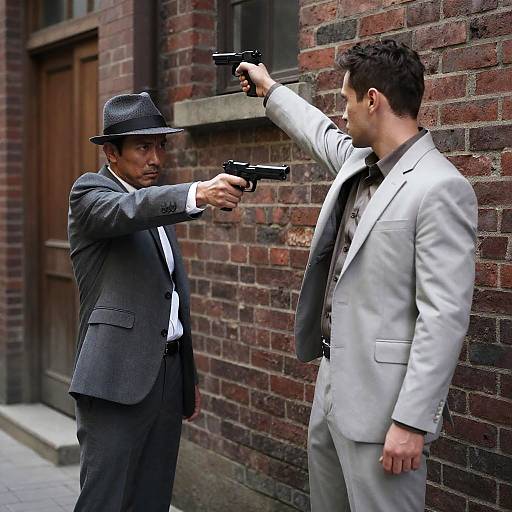 Tense Encounter in a Brick Alley