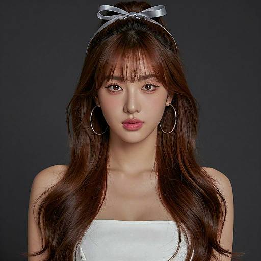 Elegant Woman with Silver Ribbon Headpiece