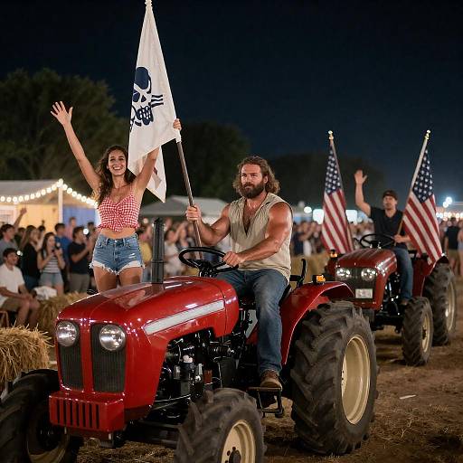 Vibrant Night Festival with Tractors