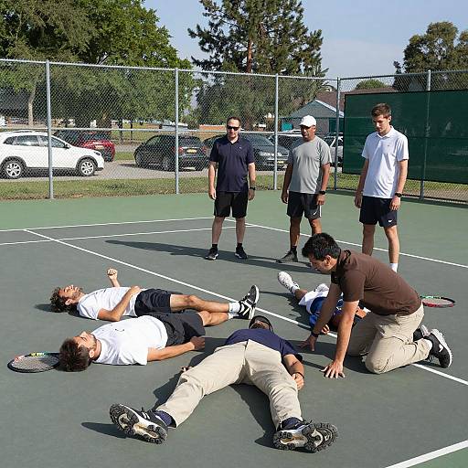 Chaotic Scene on Tennis Court