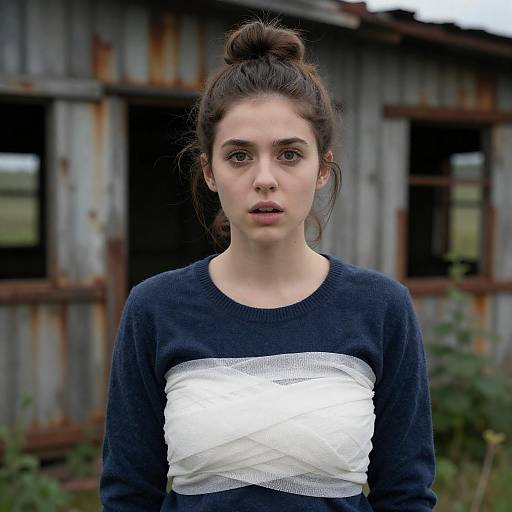 Surprised Woman in Abandoned Setting