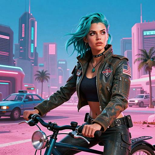 Cyberpunk Female Rider in Neon City