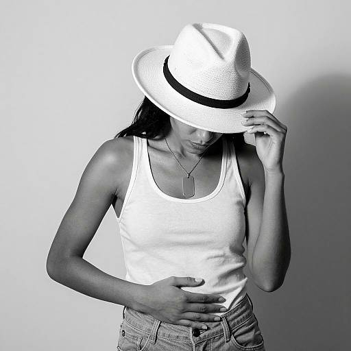 Black and White Portrait of Woman with Hat