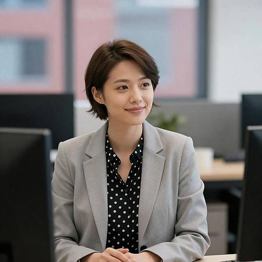 Businesswoman in Gray Blazer at Office Desk