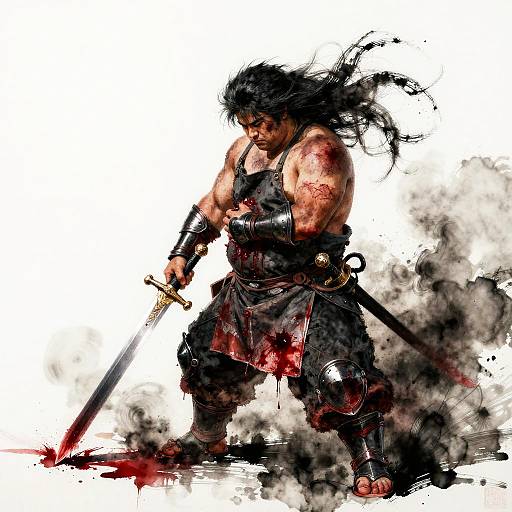 Realistic Fat Warrior with Bloody Sword