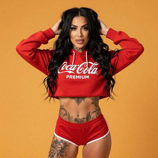 Tattooed Woman in Red Coca-Cola Outfit