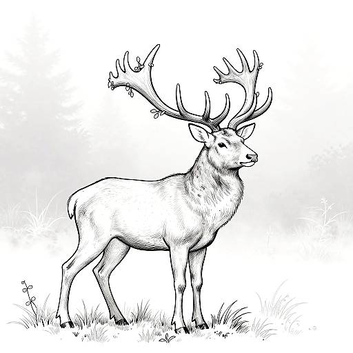 Majestic Stag Line Art Illustration