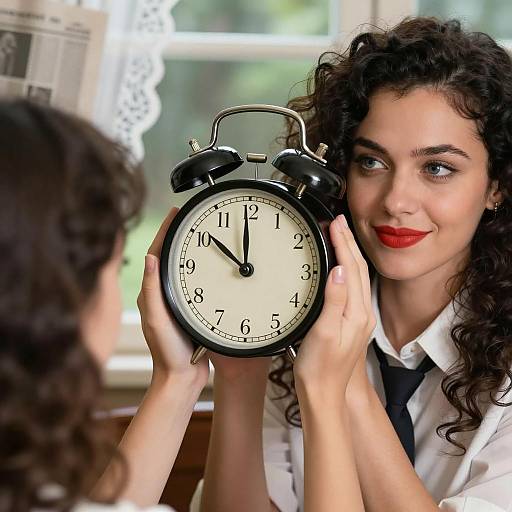 Charming Woman and Vintage Clock Scene