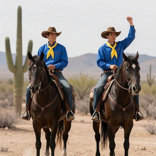 Cowboys Riding in Desert Landscape