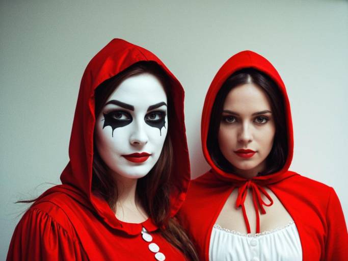 Women in Red Hooded Costumes with Face Paint