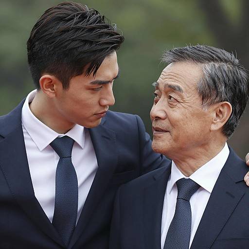 Young and Older Asian Men in Suits Outdoors
