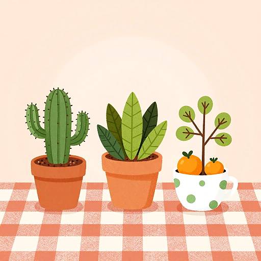 Cozy Whimsical Potted Plants Scene