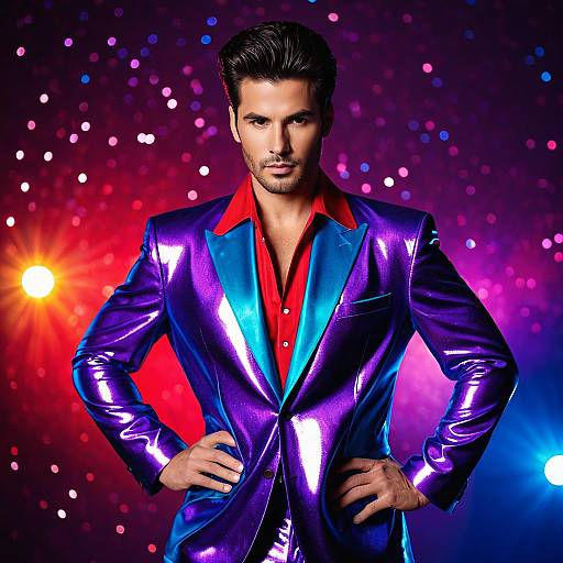 Man in Shiny Purple Metallic Disco Suit