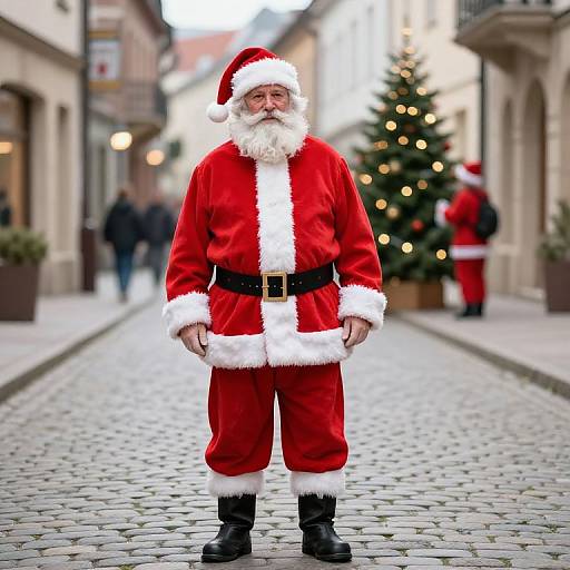 Classic Santa Claus on Cobblestone Street