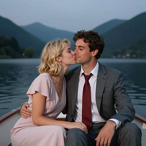 Couple Kissing in Boat at Dusk