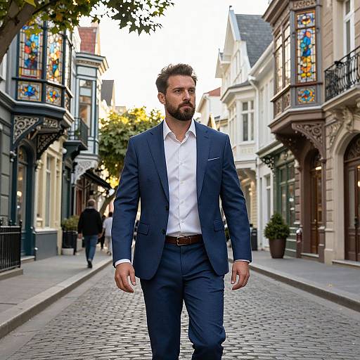 Confident Man in Victorian Cityscape