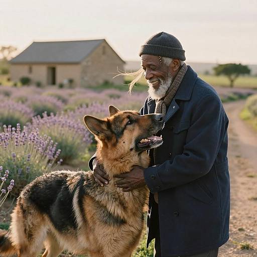Heartwarming Elderly Man and Dog Scene