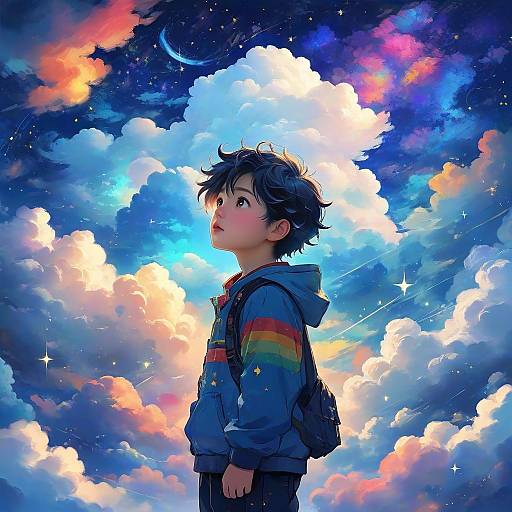 Colorful Starry Sky with Boy