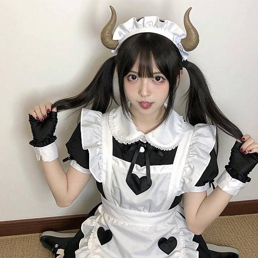 Young Woman in Maid Outfit with Horns