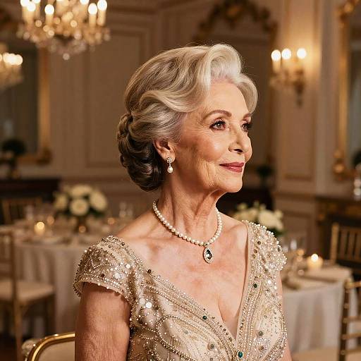 Elegant Face-Framing Highlights in Ballroom